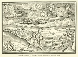 Queda de meteoros em Bawlkin Green, Berkshire, 9 de abril de 1628 de English School